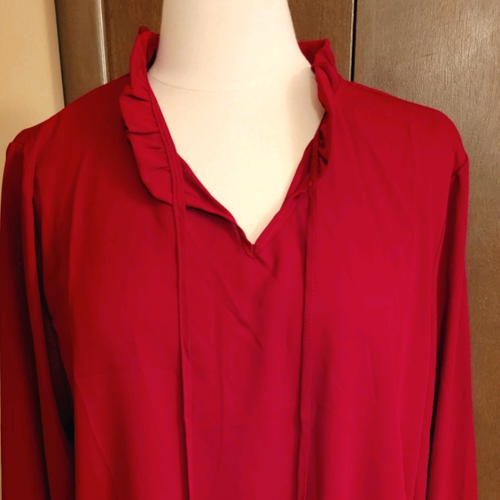Fresh and bright...  Beautiful  red long sleeve women's top.  Light weight.